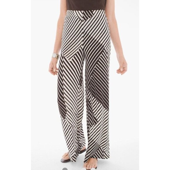 Travelers Chico's Wide Leg Pants Small NWT Stripe Palazzo Boho Ren Faire Pull On - Picture 1 of 15
